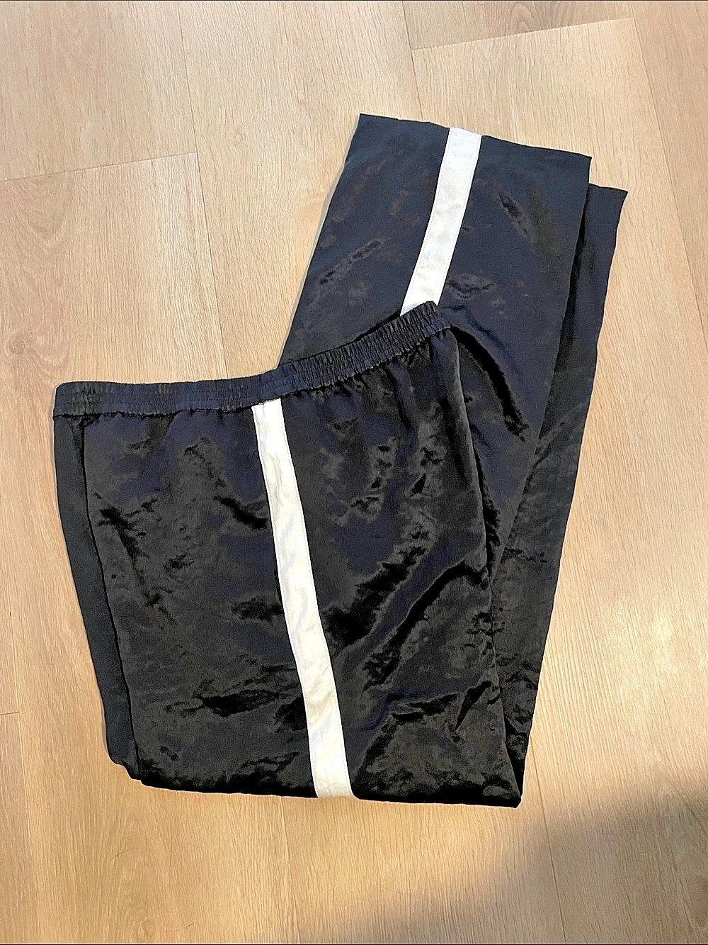 Madewell The Easy Pull-On Track Pant in Satin Black & White Medium NWT